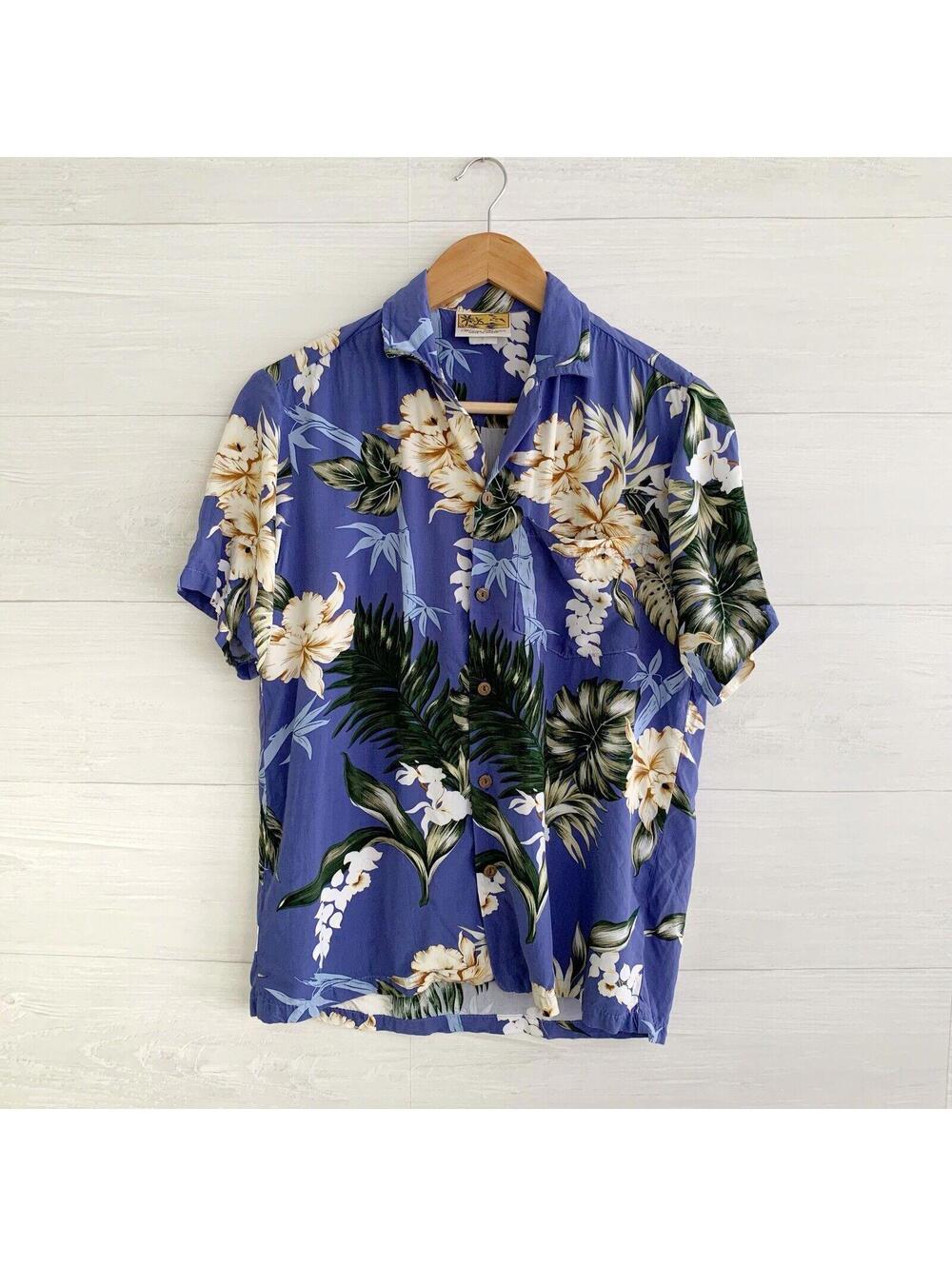 Winnie Fashion Made Hawaii Blue Tropical Floral Rayon Aloha Shirt S Mens